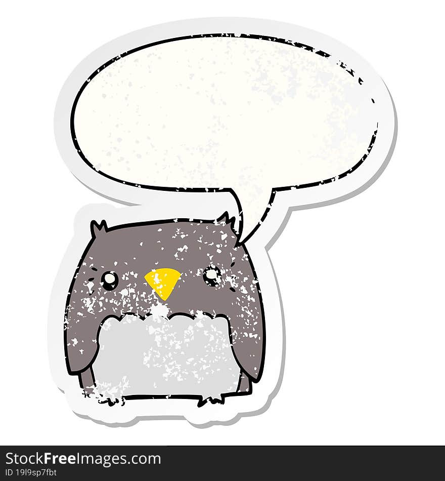 Cute Cartoon Owl And Speech Bubble Distressed Sticker