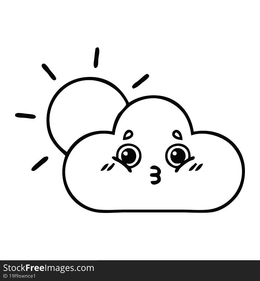 line drawing cartoon of a sun and cloud