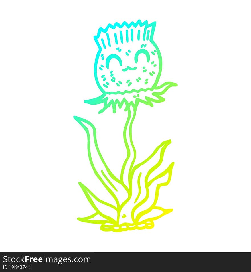 cold gradient line drawing of a cartoon thistle