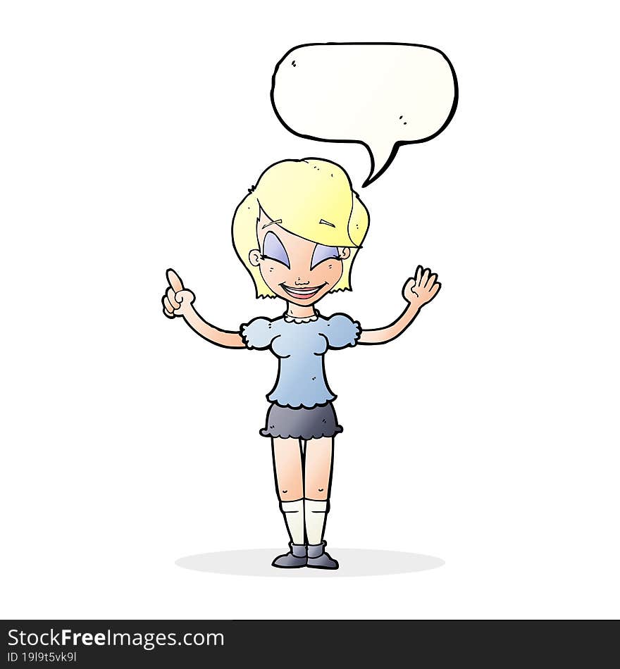 cartoon pretty girl with idea with speech bubble