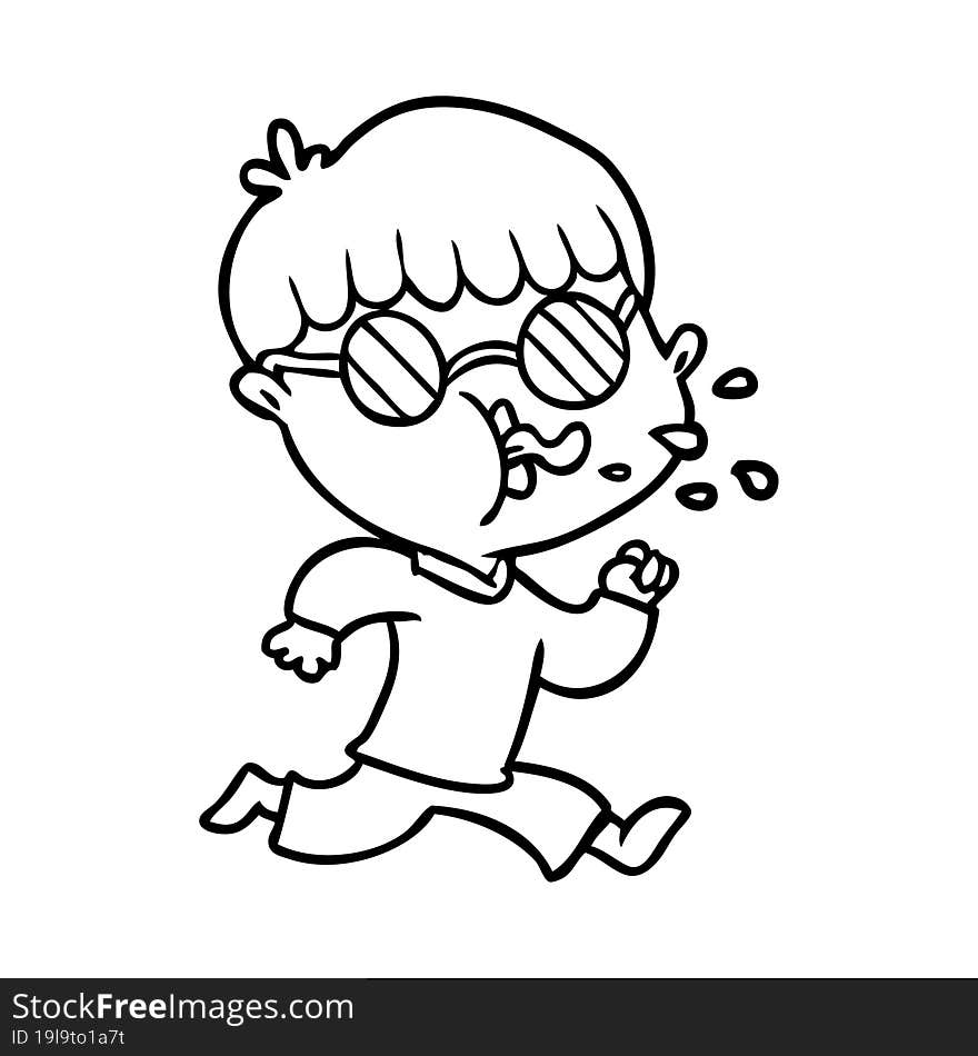 cartoon boy wearing spectacles and running. cartoon boy wearing spectacles and running