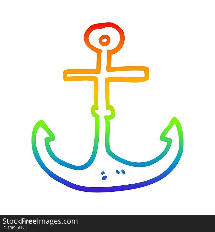 rainbow gradient line drawing cartoon ship anchor