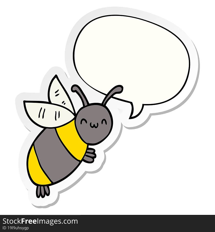 cute cartoon bee with speech bubble sticker. cute cartoon bee with speech bubble sticker