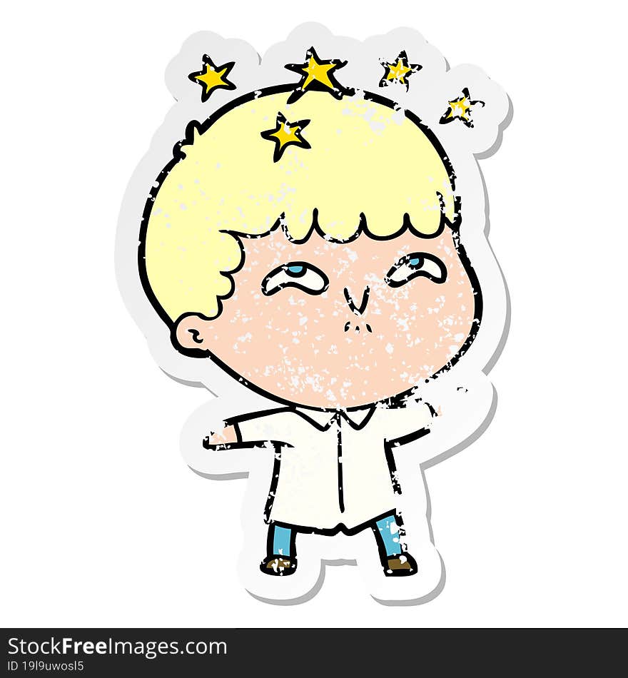 distressed sticker of a cartoon amazed boy