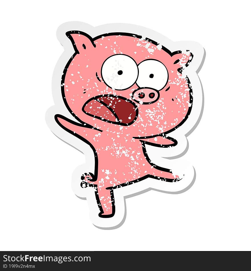 Distressed Sticker Of A Cartoon Pig Shouting