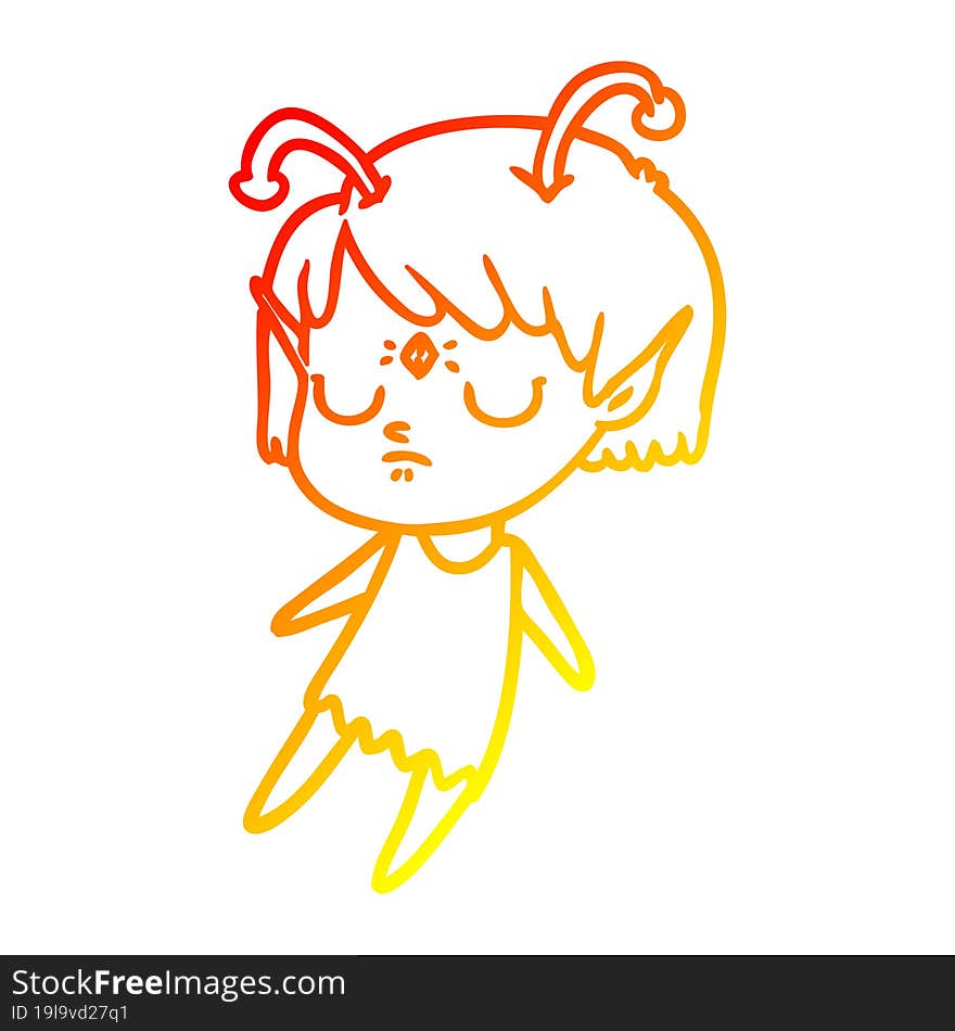 warm gradient line drawing of a cartoon alien girl