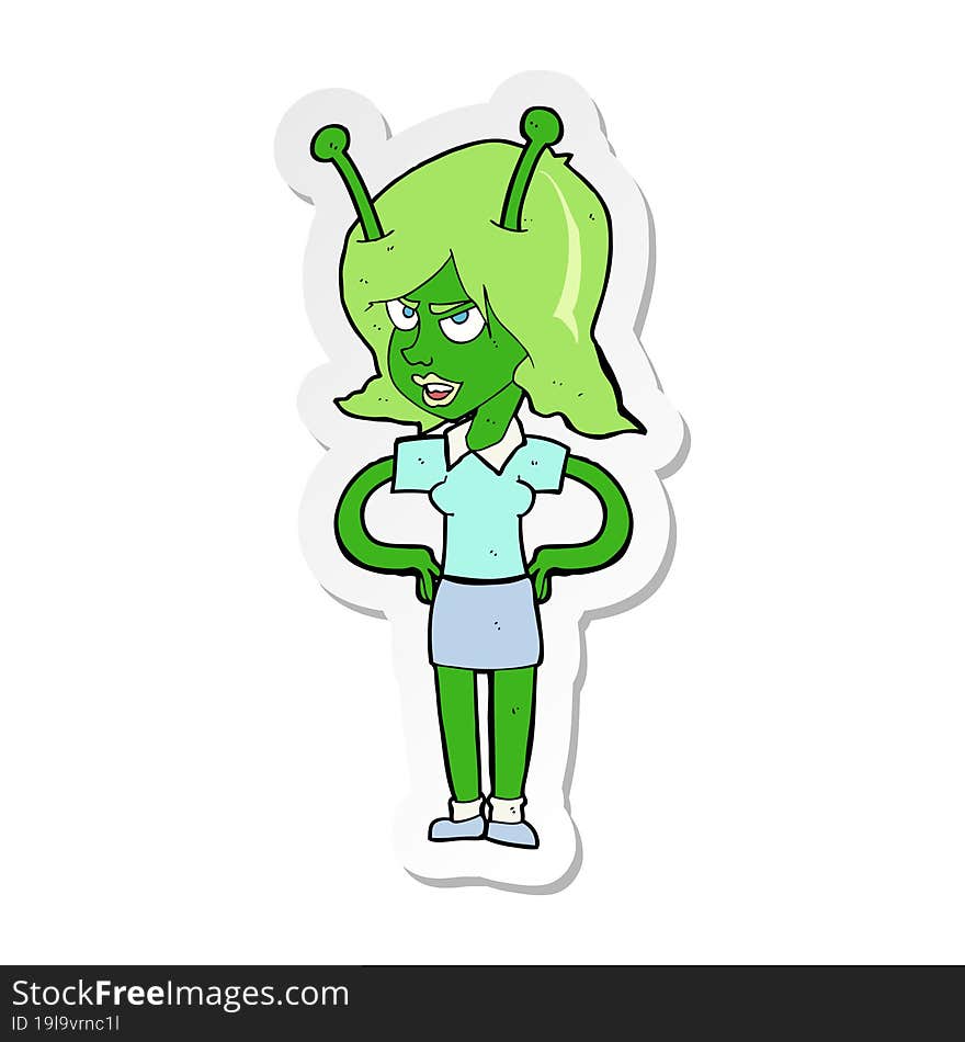 Sticker Of A Cartoon Alien Woman