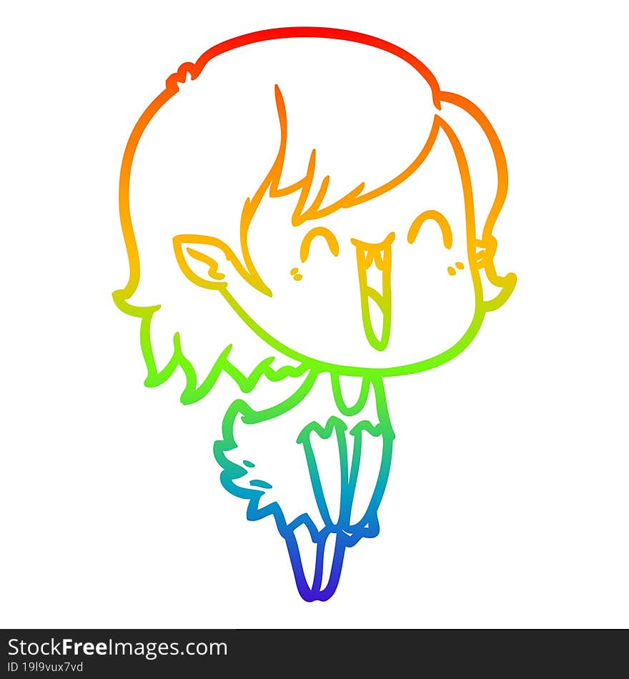 Rainbow Gradient Line Drawing Cute Cartoon Happy Vampire Girl