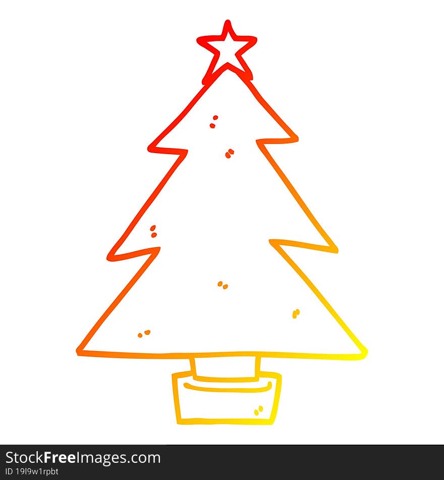 warm gradient line drawing cartoon christmas tree