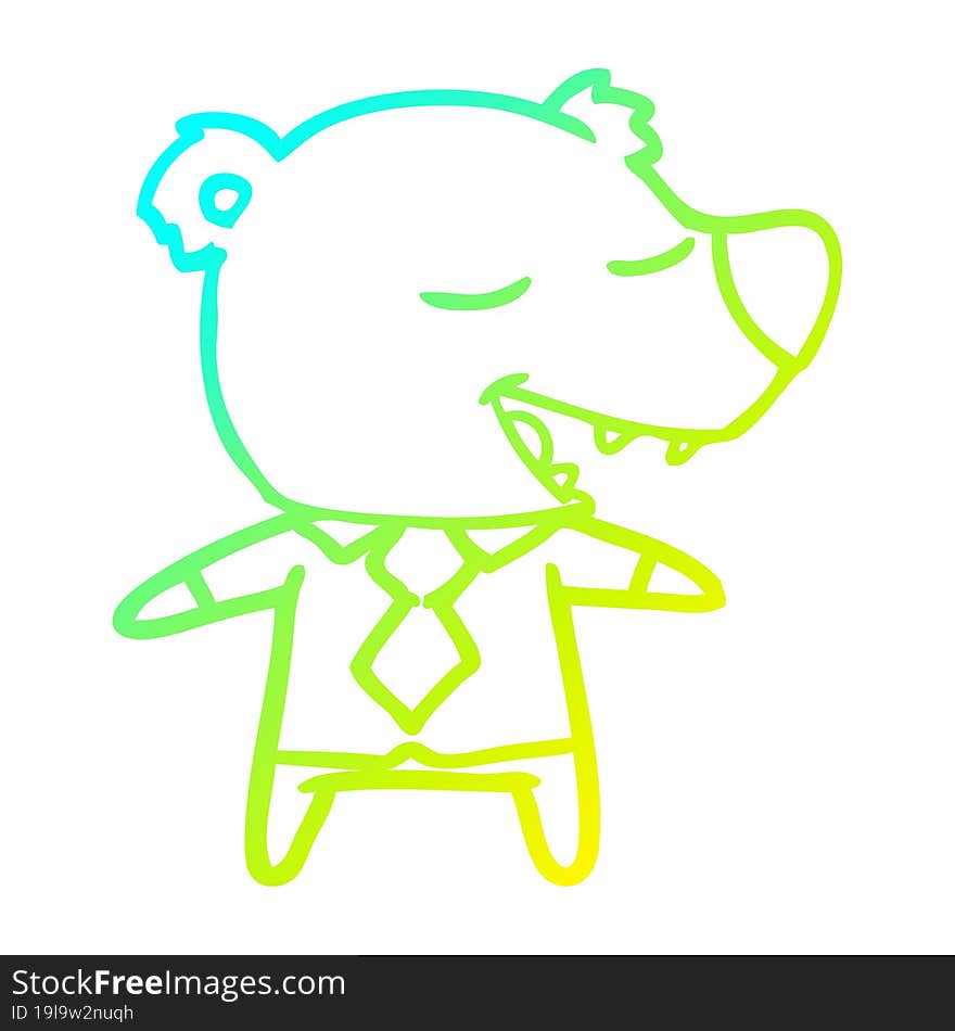 Cold Gradient Line Drawing Cartoon Bear Wearing Shirt And Tie