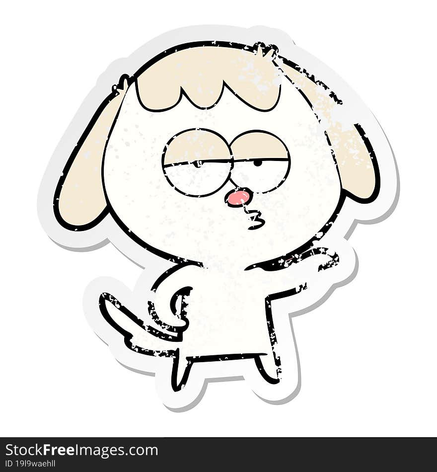 Distressed Sticker Of A Cartoon Bored Dog