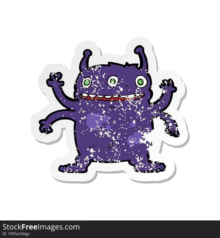 retro distressed sticker of a cartoon alien monster