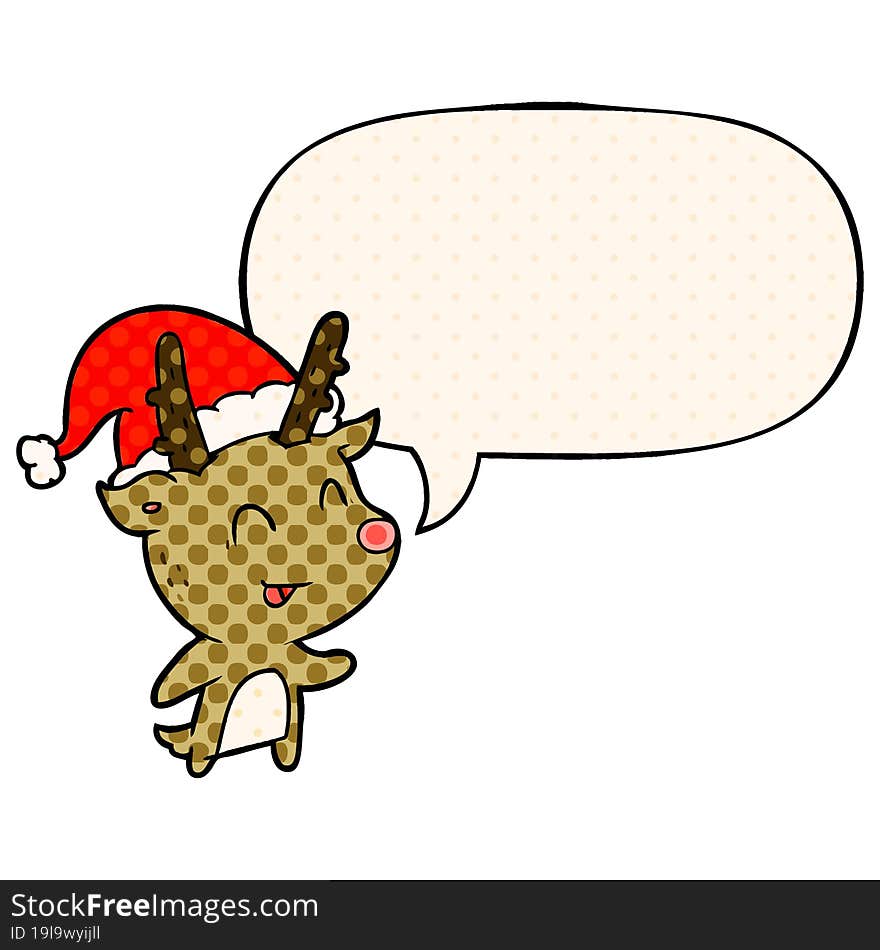 cartoon christmas reindeer and speech bubble in comic book style