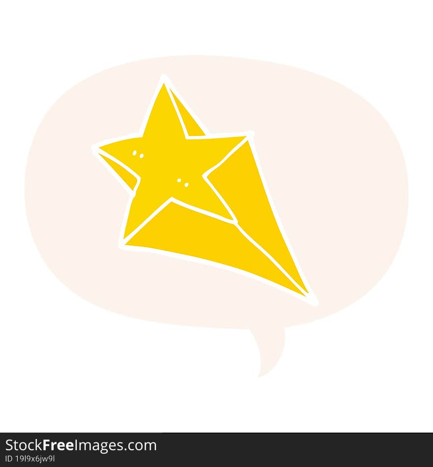 cartoon shooting star and speech bubble in retro style