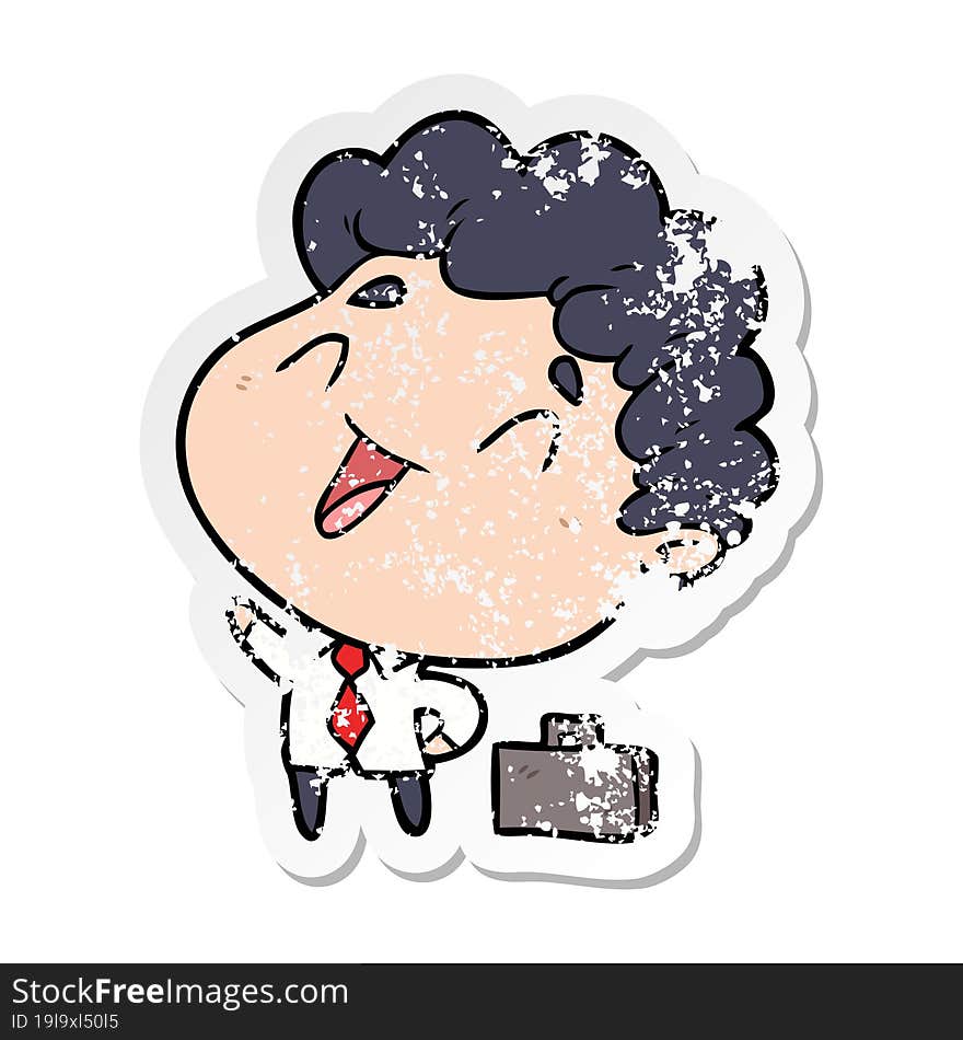 Distressed Sticker Of A Cartoon Businessman