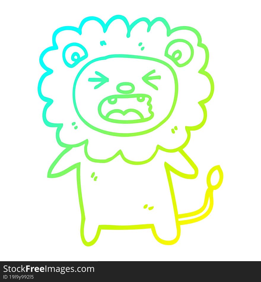 cold gradient line drawing cartoon roaring lion