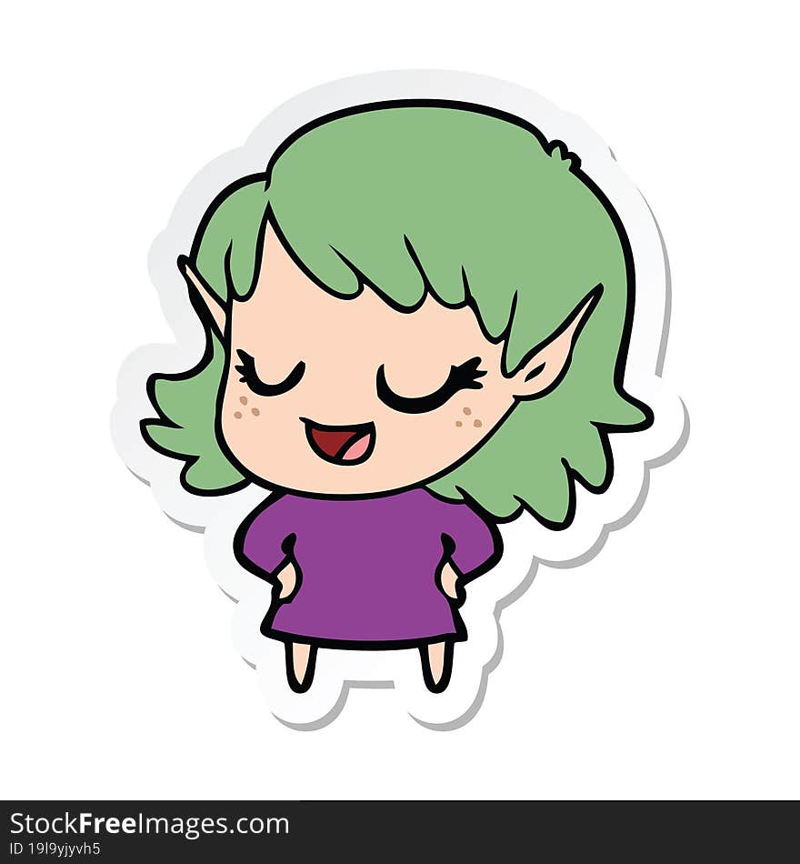 sticker of a happy cartoon elf girl