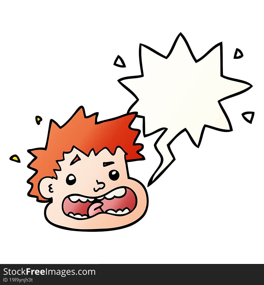 cartoon frightened face and speech bubble in smooth gradient style