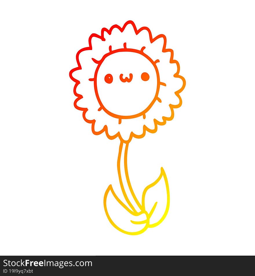 warm gradient line drawing of a cartoon flower