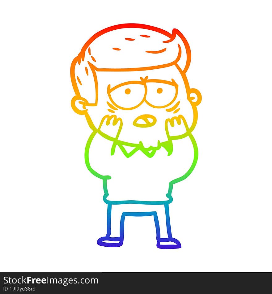 rainbow gradient line drawing of a cartoon tired man