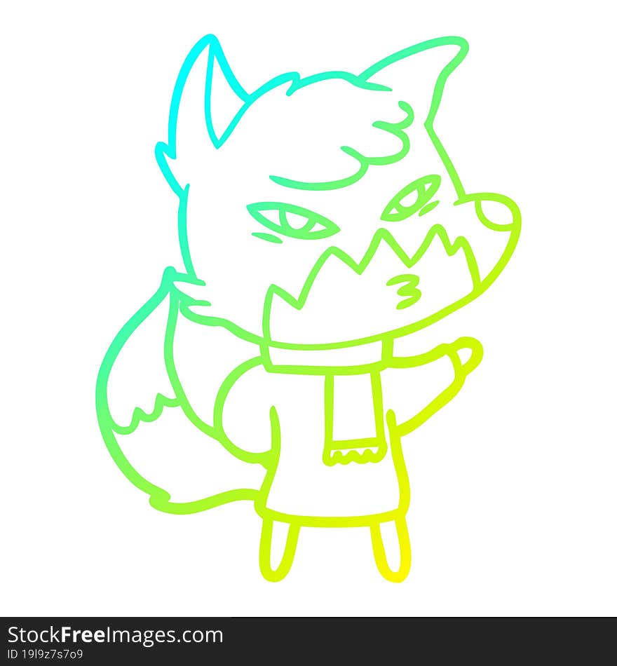 cold gradient line drawing clever cartoon fox