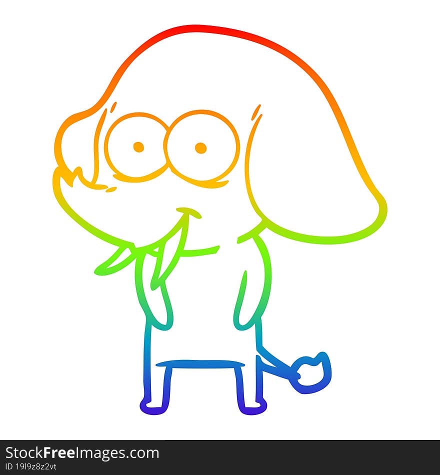 Rainbow Gradient Line Drawing Happy Cartoon Elephant