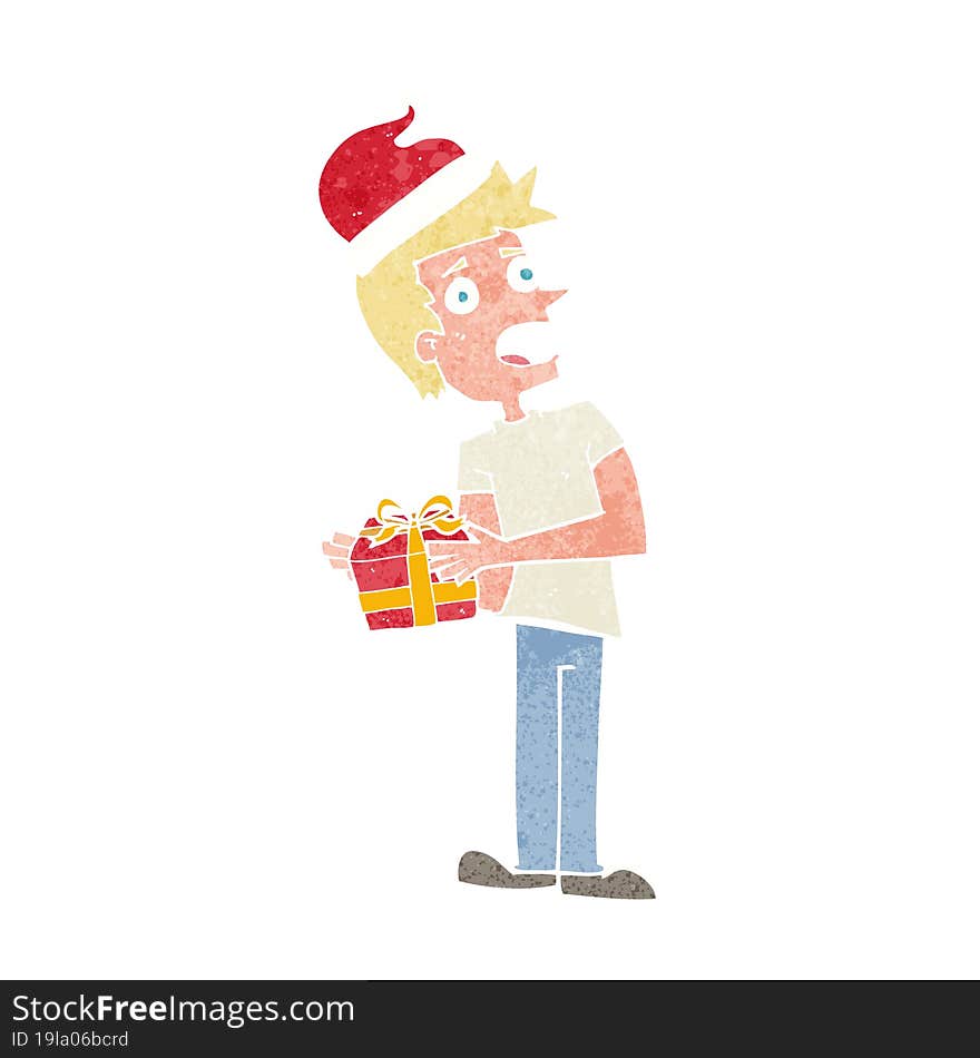 cartoon man with present