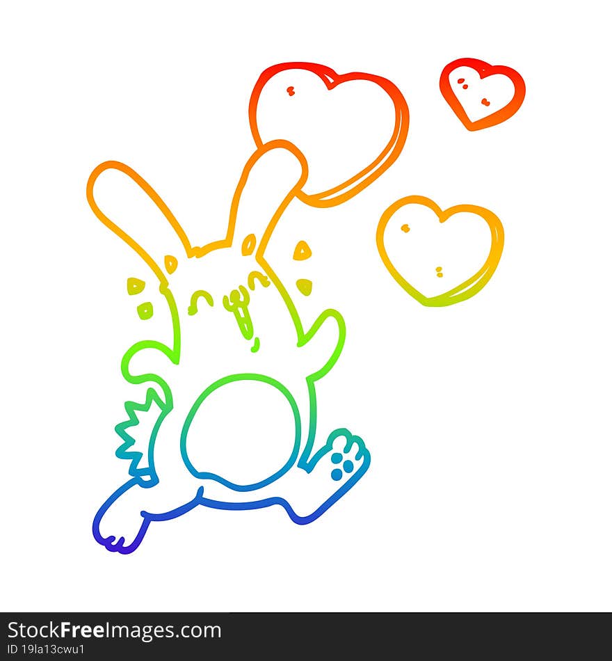 rainbow gradient line drawing cartoon rabbit in love