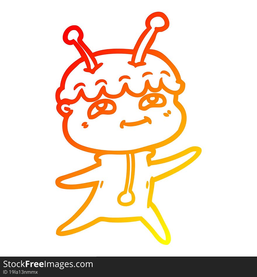 warm gradient line drawing friendly cartoon spaceman dancing