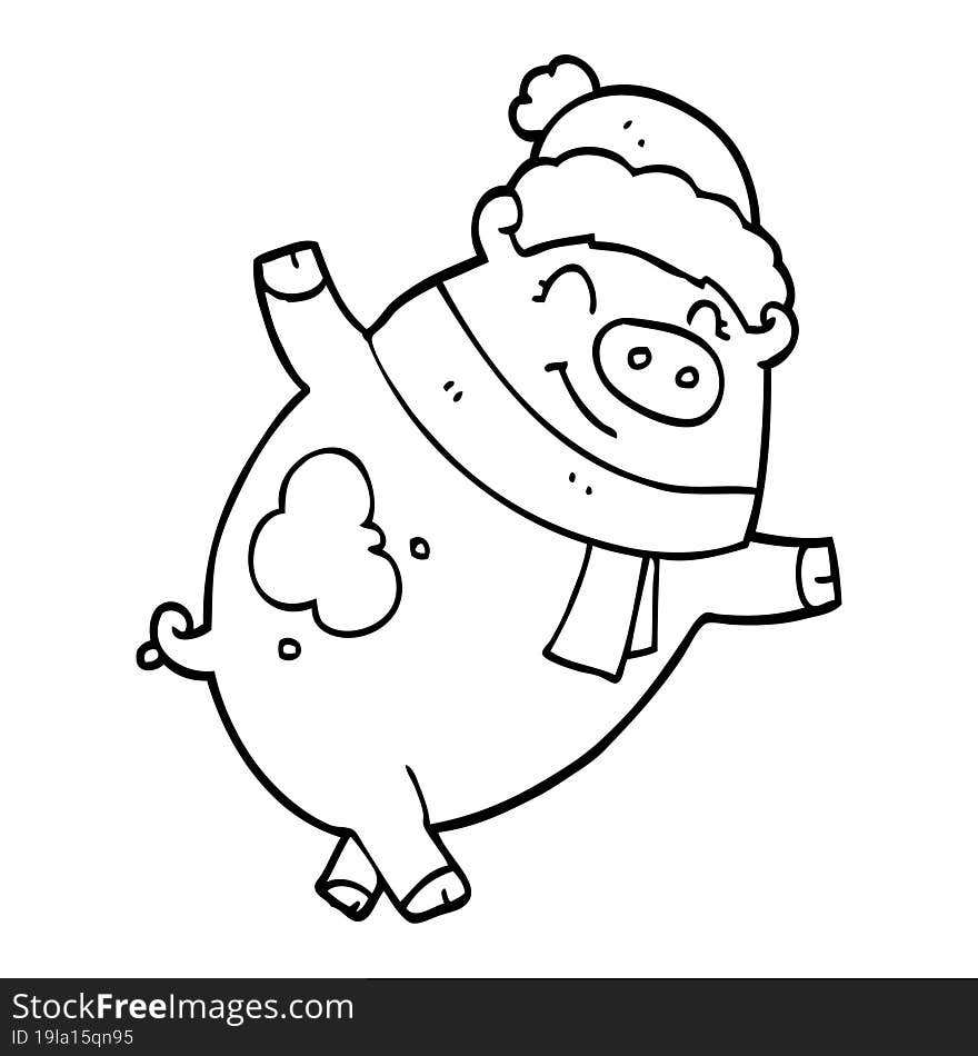 Cartoon Pig Wearing Christmas Hat