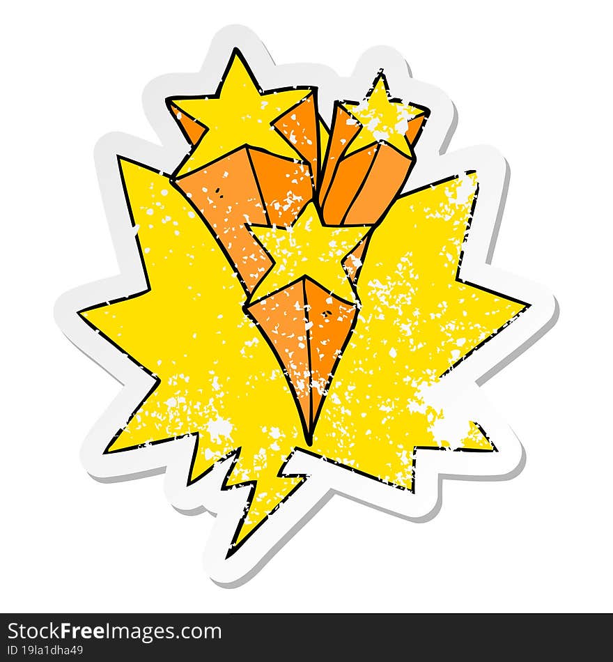 Cartoon Shooting Stars And Speech Bubble Distressed Sticker