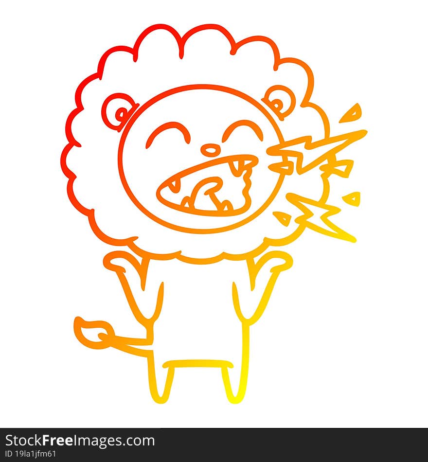 warm gradient line drawing cartoon roaring lion