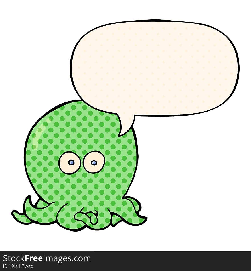 cartoon octopus and speech bubble in comic book style