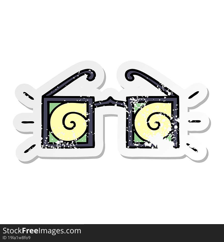 distressed sticker of a cute cartoon hypno glasses