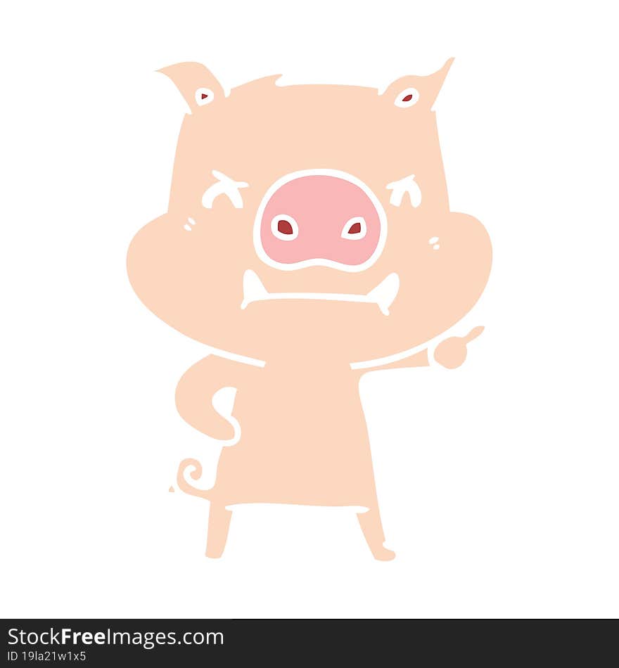 Angry Flat Color Style Cartoon Pig