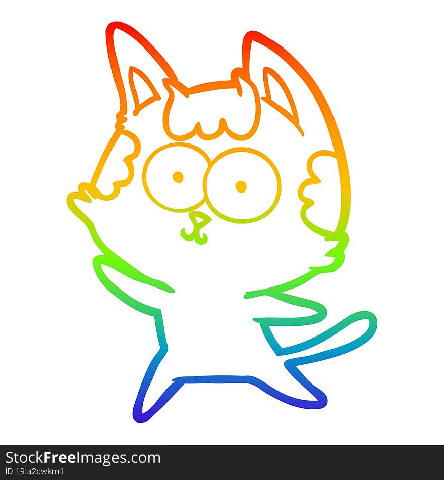 rainbow gradient line drawing of a happy cartoon cat