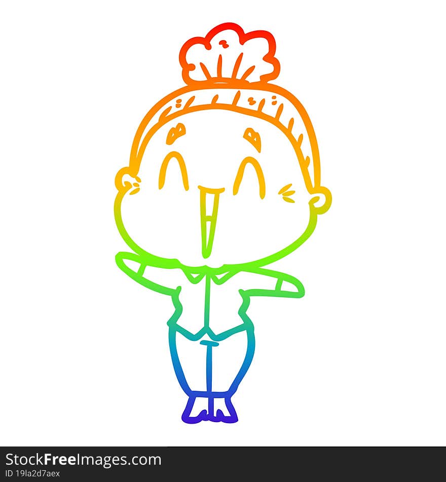 rainbow gradient line drawing cartoon happy old lady