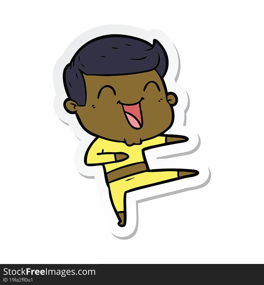 Sticker Of A Cartoon Man Laughing