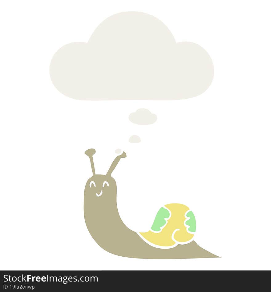 cute cartoon snail and thought bubble in retro style