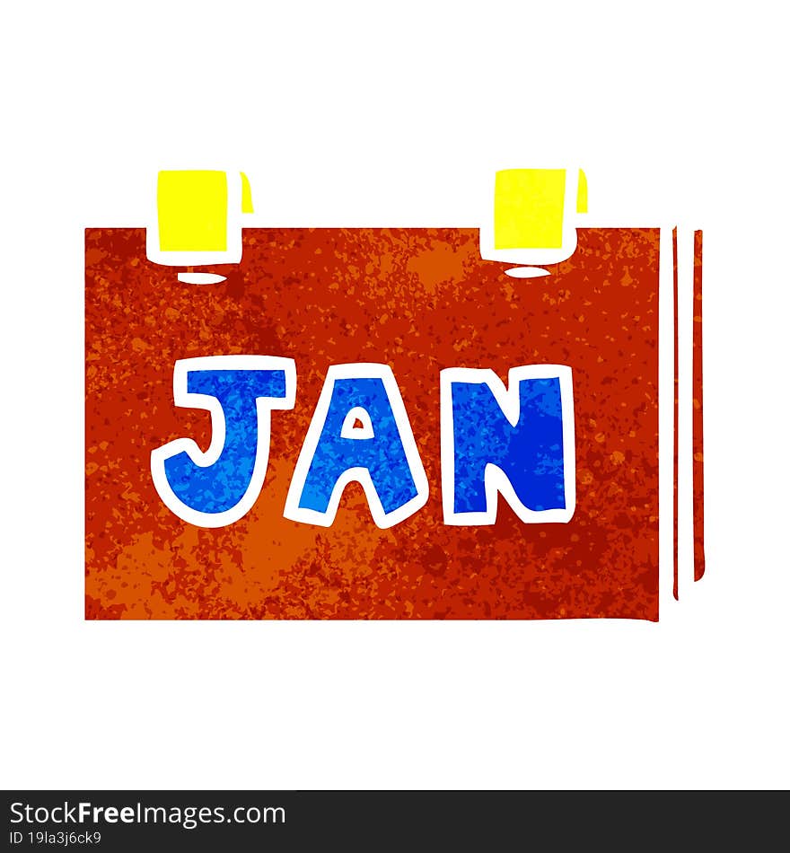 retro cartoon doodle of a calendar with jan