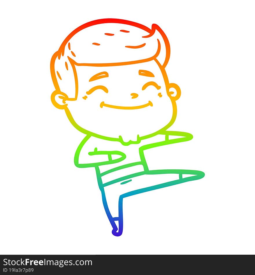 rainbow gradient line drawing of a happy cartoon man dancing