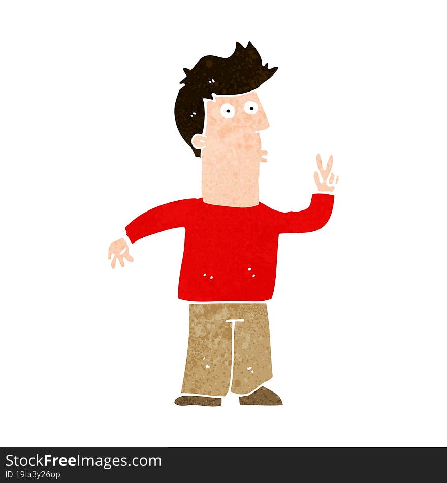 cartoon man giving peace sign