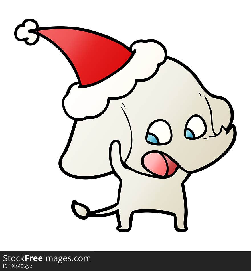 cute gradient cartoon of a elephant wearing santa hat