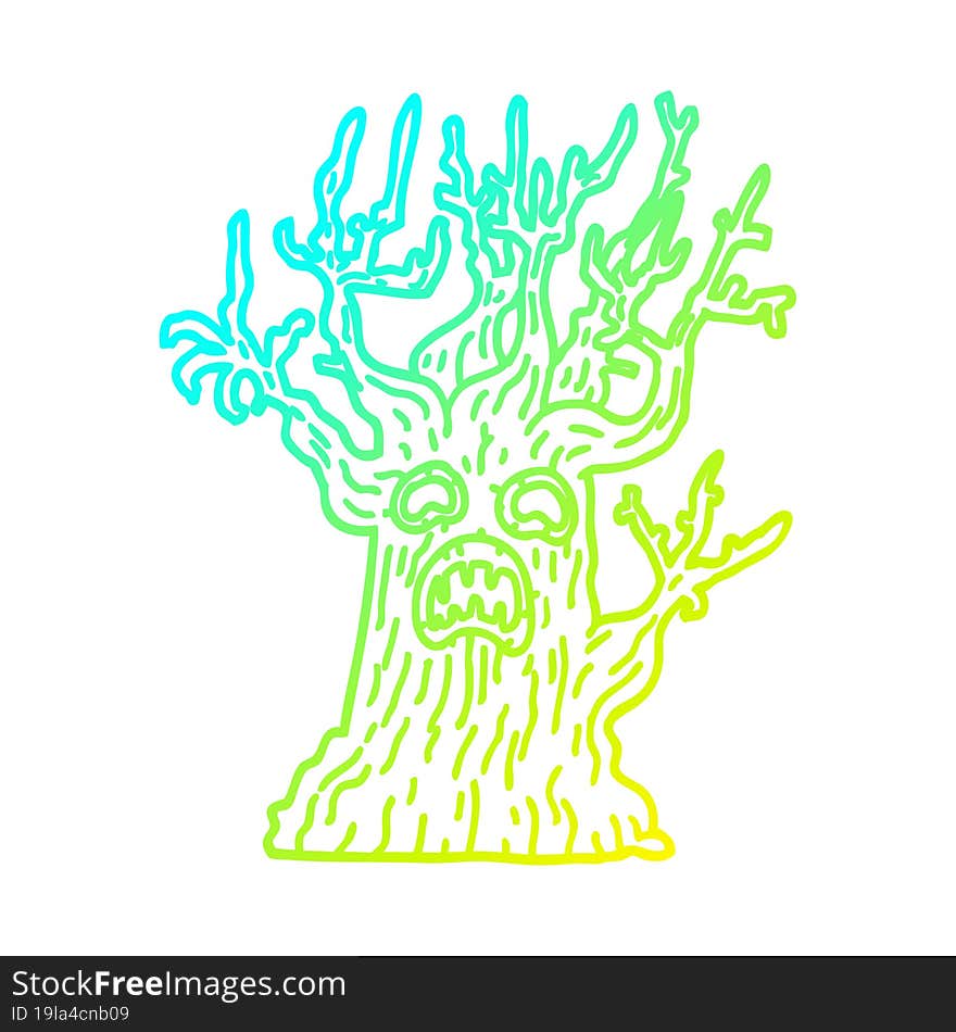 cold gradient line drawing cartoon spooky tree