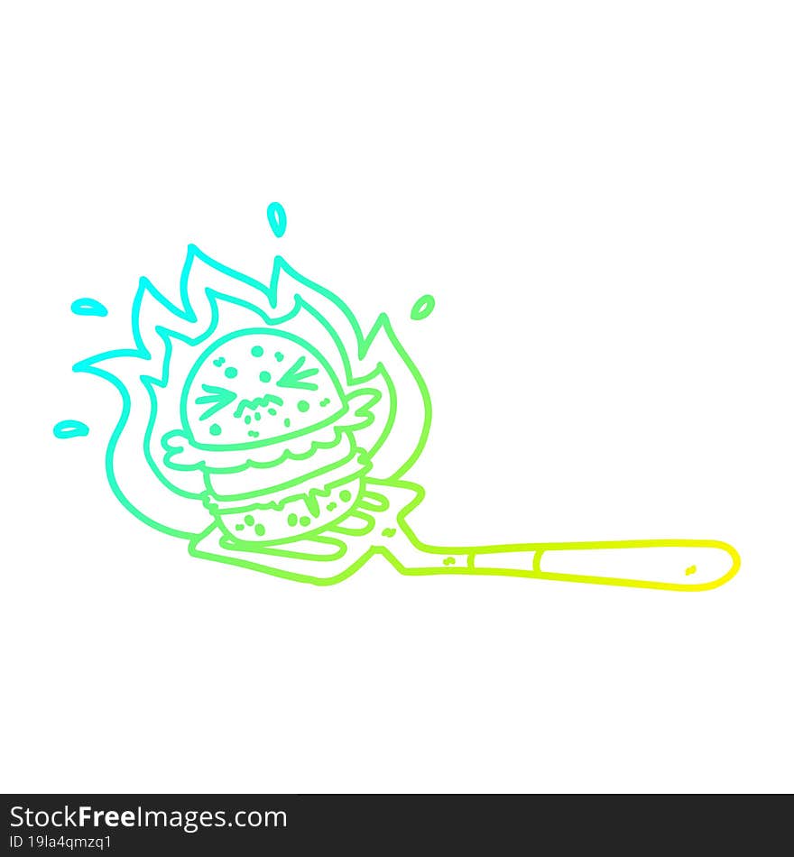 cold gradient line drawing cartoon burger on spatula