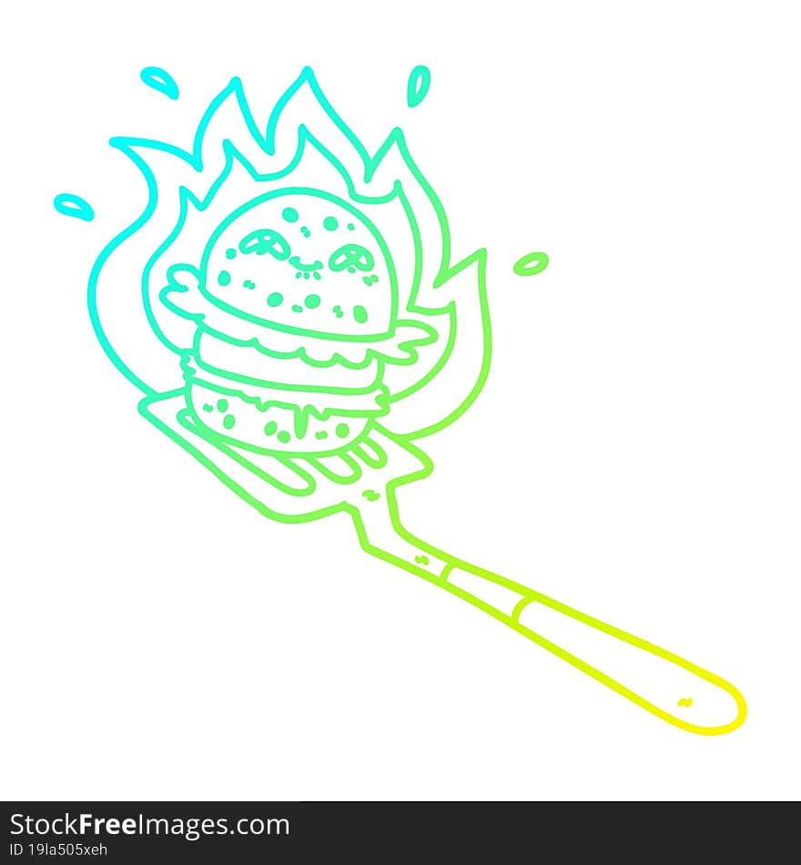 Cold Gradient Line Drawing Cartoon Burger Cooking