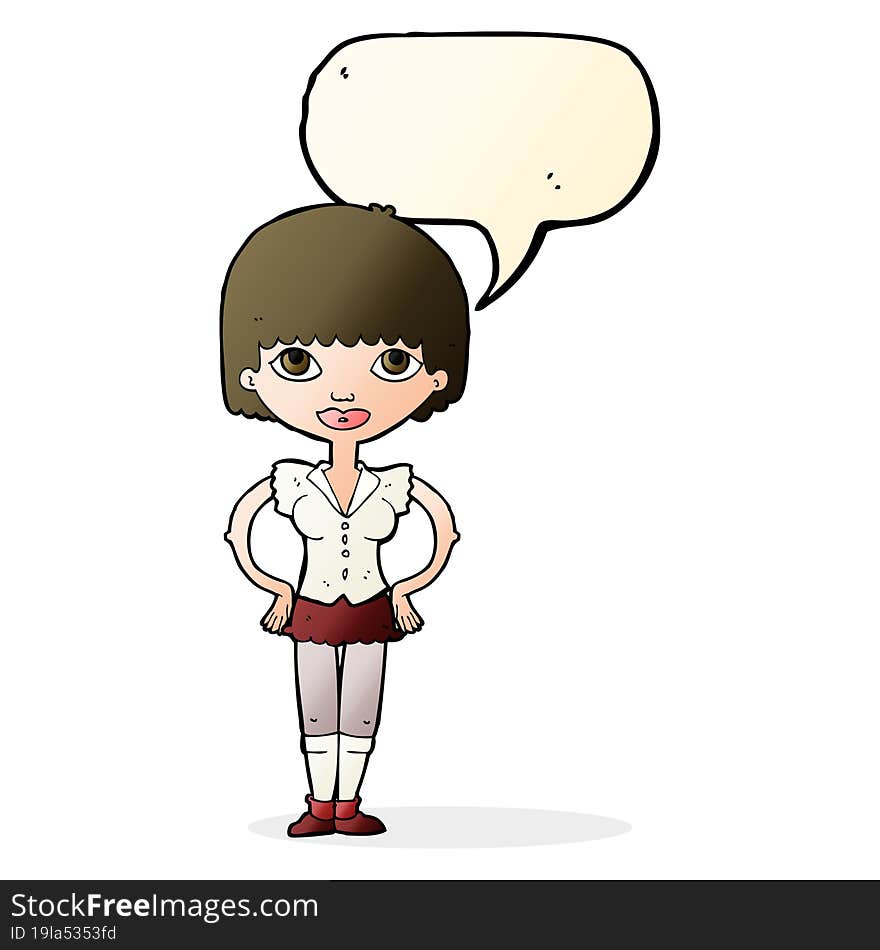 Cartoon Woman With Hands On Hips With Speech Bubble