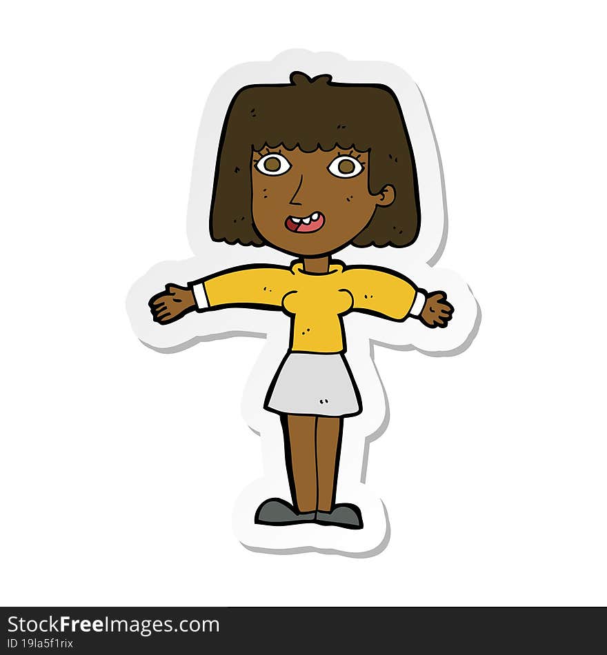 sticker of a cartoon excited woman