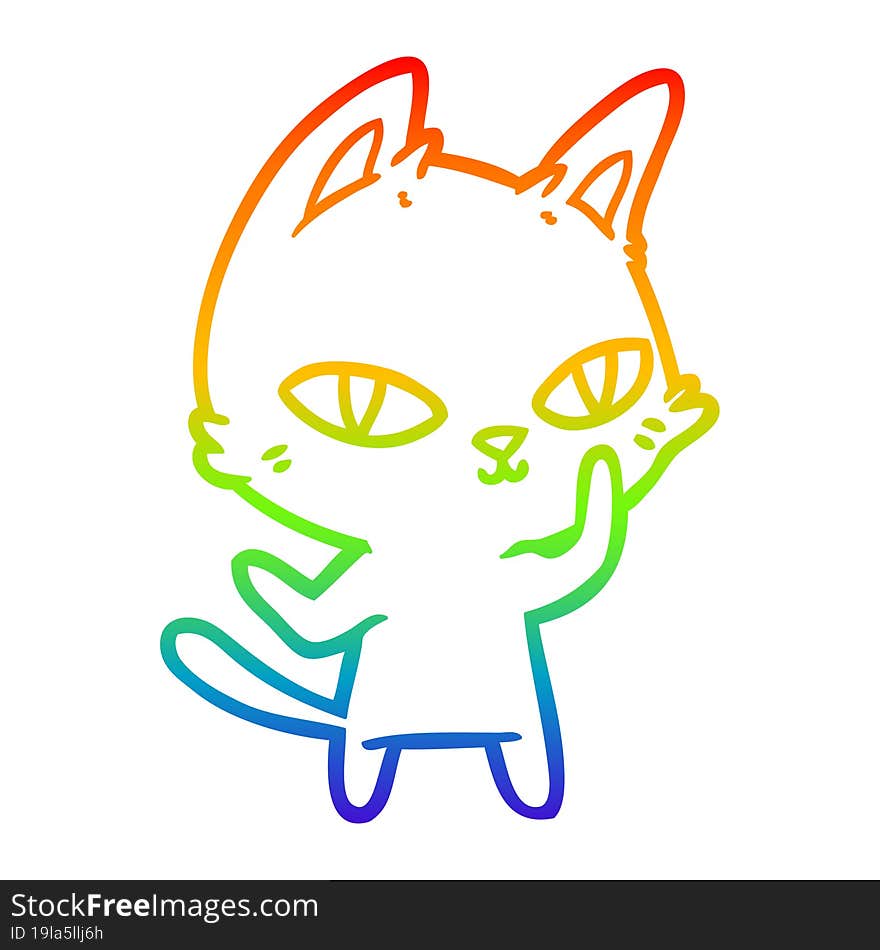 rainbow gradient line drawing cartoon cat staring