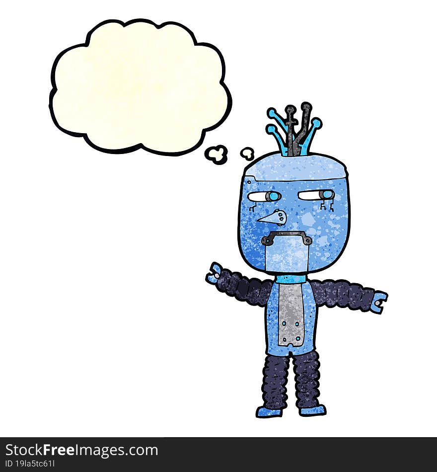 Cartoon Waving Robot With Thought Bubble